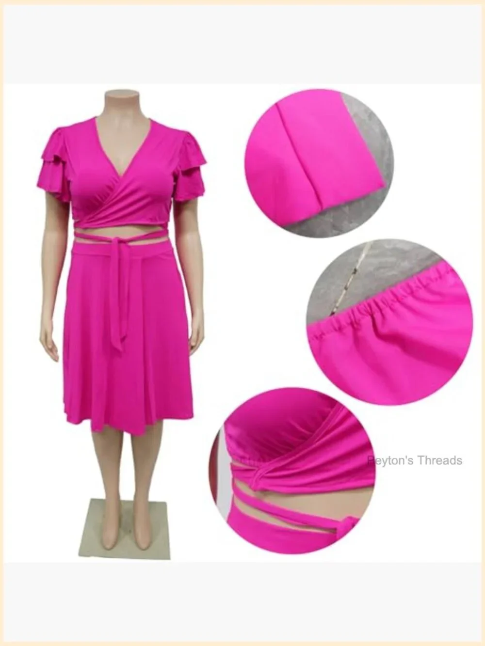 Plus Size 2 Piece Outfits Short Sleeve Crop Top and Midi Skirt Set